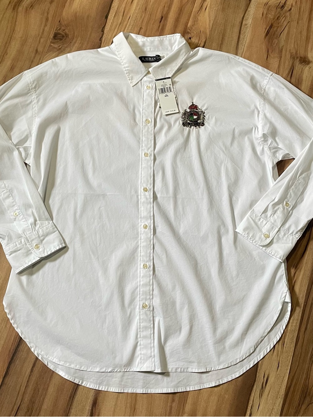 Lauren Ralph Lauren Classic Fit Plus Beaded-Crest Shirt White Size 1X NWT